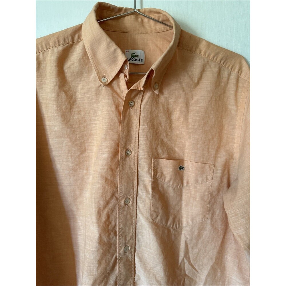 LACOSTE Oxford Cotton Button Down Long Sleeve Shirt Pearch | Men’s 40 (Med)
